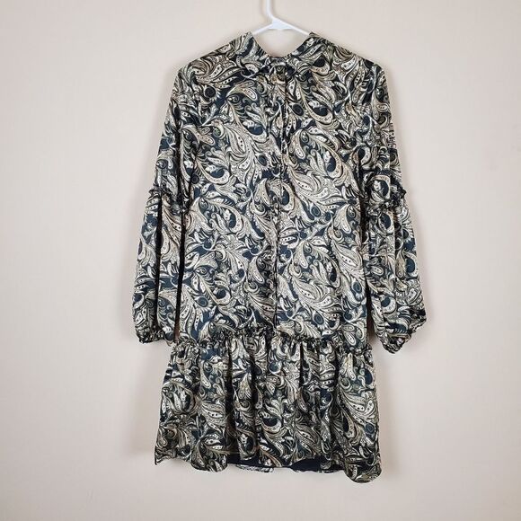 Laundry by Shelli Segal Paisley Collard Mini Button-up Shirt Dress Size 2 - Picture 1 of 7